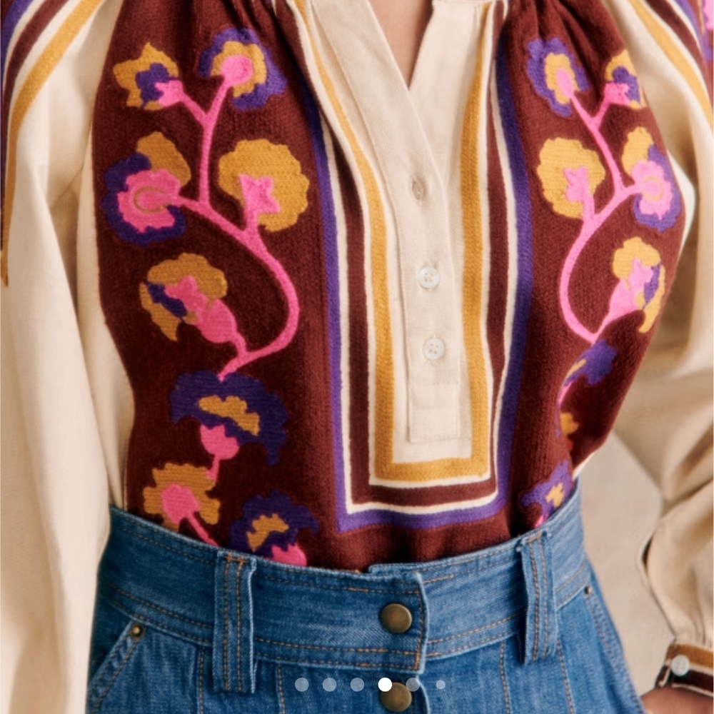 Sezane Saveria Cotton Embroidered Long Sleeve Peasant Blouse,  2/34, Cottagecore - Picture 2 of 13